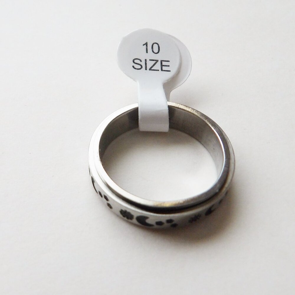 Stainless Steel Spinner Fidget Ring For Anxiety NEW Size 10 Moon & Stars Design - Picture 3 of 5